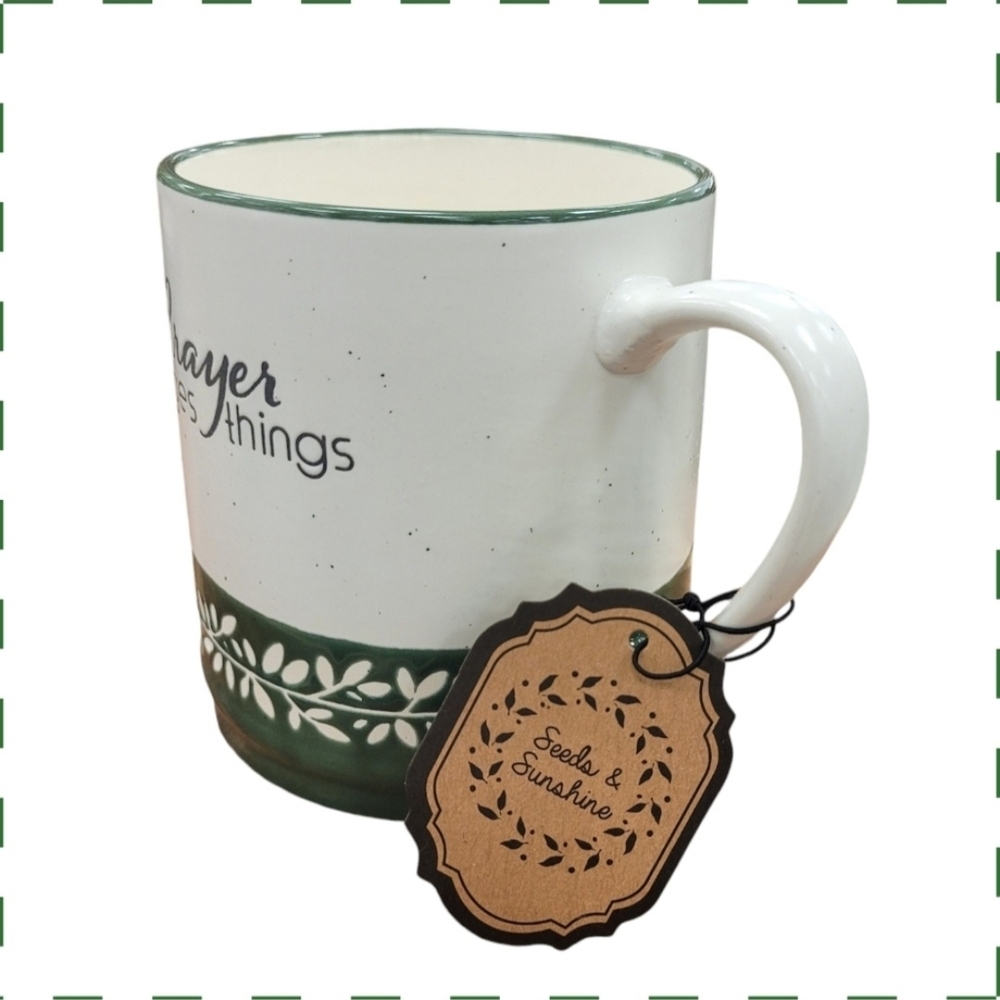 Prayer Changes Things Coffee Mug 24 oz. Inspirational Green And White - Picture 5 of 7